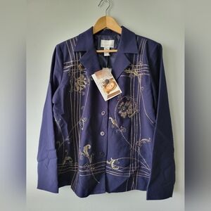 Susan Graver nwt navy blazer floral detail